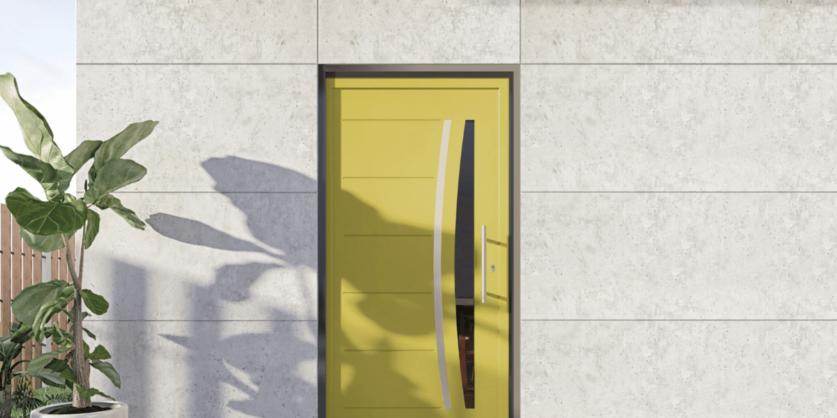 Puerta exterior de aluminio moderna en vivienda contemporánea